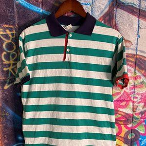 Vintage | Bright's Creek | Multi Color Big Stripes | Made in USA Polo Shirt | M